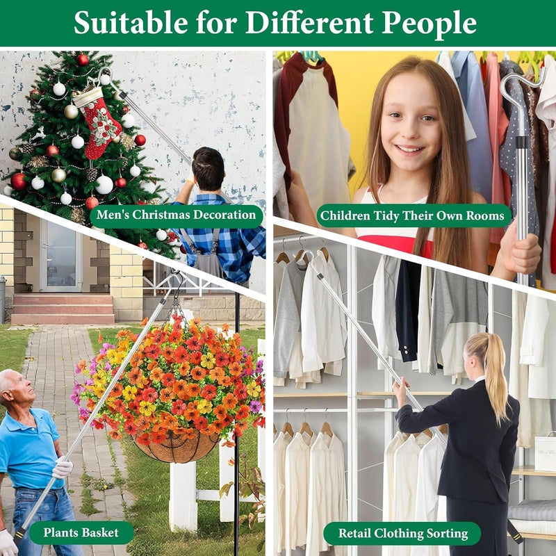 Frebuta Clothes Hanger Reaching Hook,33 to 51Inch Clothing Hook Pole Long Christmas Light Hanging Extension Adjustable Clothes Rod Assist Tool Sponge Handle Shutters Pole Ceiling Home Reacher Poles - Image 5